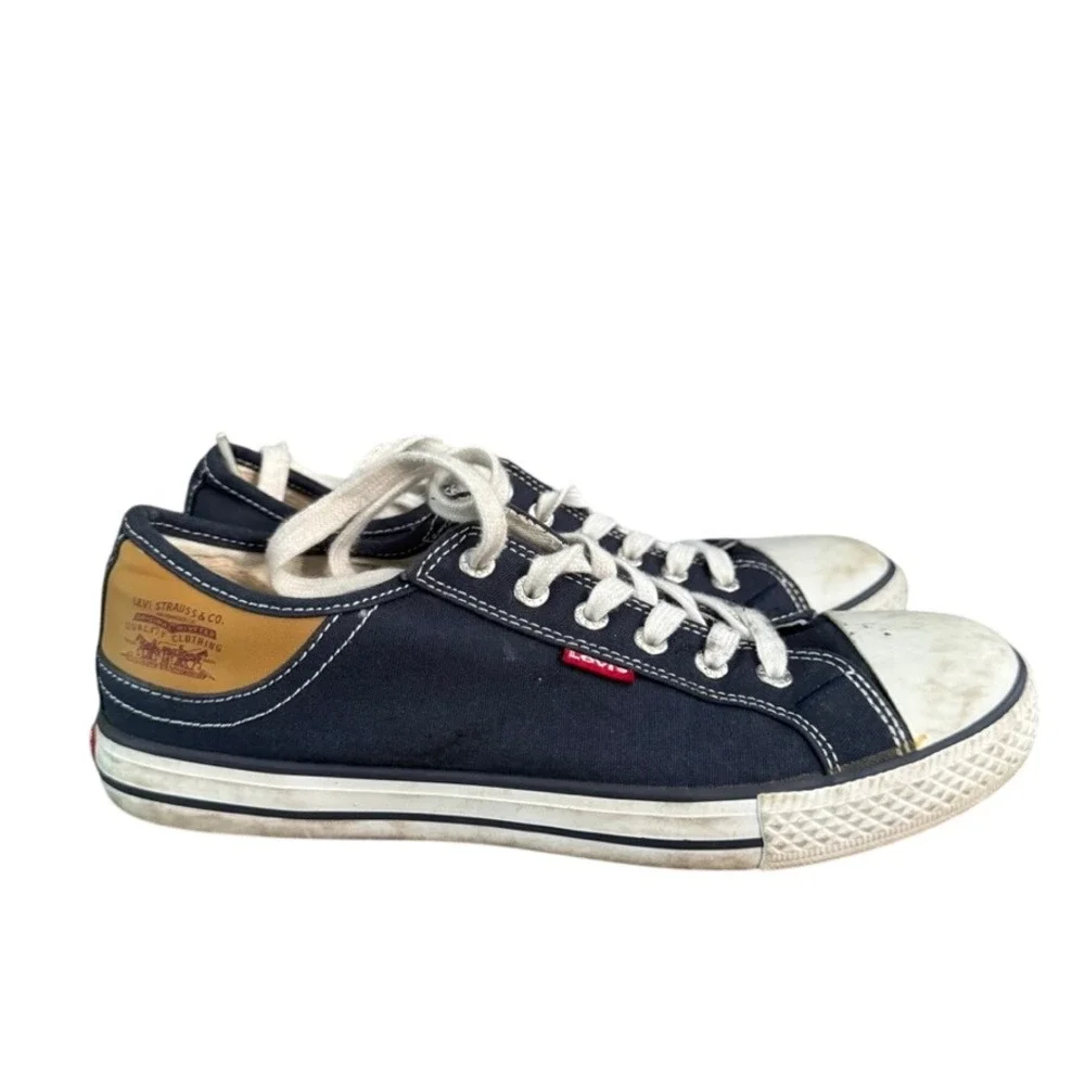 Levis Mens Low Top Canvas Sneakers Navy Blue Lace Up Casual Shoes
